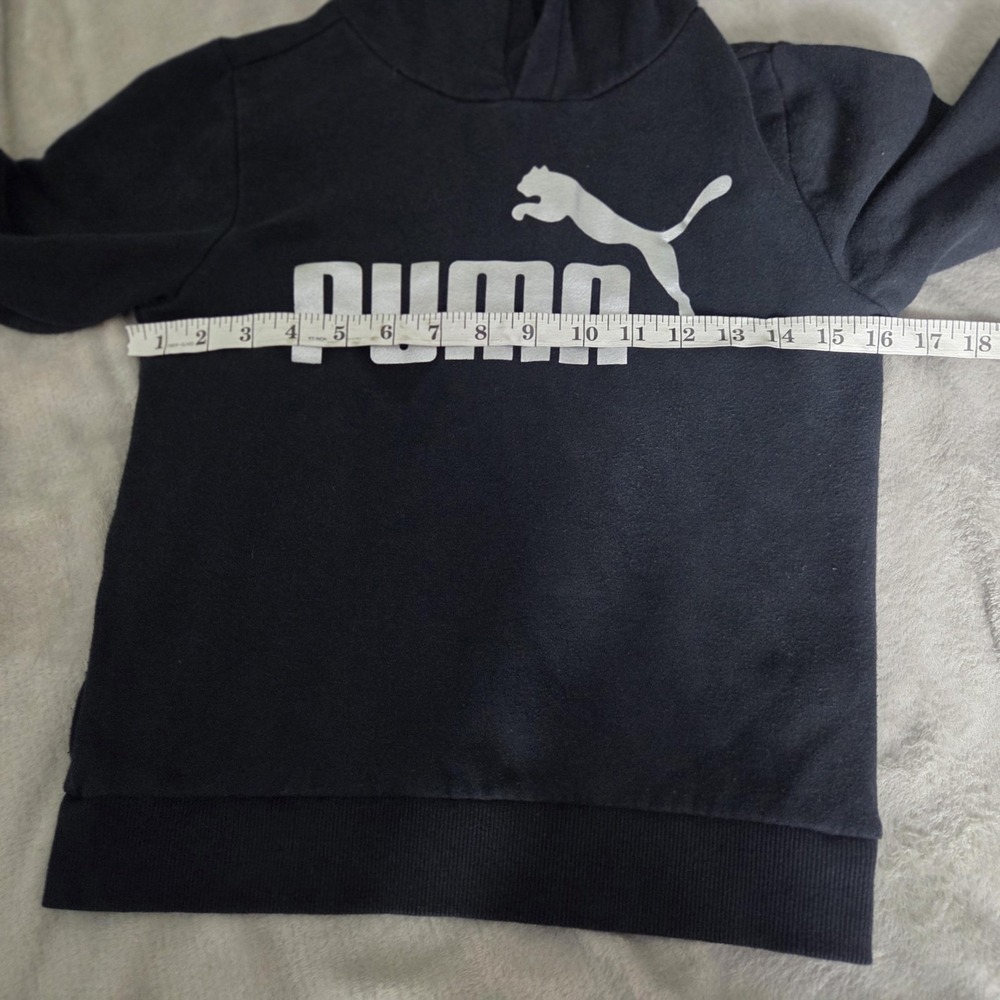 Puma Hoodie Kids 7-8 Years Black Logo Graphic Fleece Pullover Sweatshirt - Picture 4 of 7
